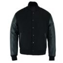 Premium Varsity Letterman Baseball Bomber Wool & Genuine Leather Sleeves  Jackets - Black
