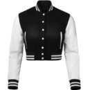Premium Cropped or Crop Top  Varsity Letterman Jackets For Women | Wool & Leather Sleeves - Black & White Sleeves