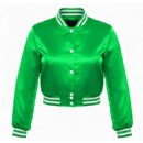 Premium Cropped or Crop Top  Varsity Letterman Jackets For Women | Wool & Leather Sleeves - Green