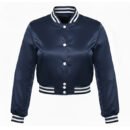 Premium Cropped or Crop Top  Varsity Letterman Jackets For Women | Wool & Leather Sleeves - Navy Blue