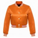 Premium Cropped or Crop Top  Varsity Letterman Jackets For Women | Wool & Leather Sleeves - Orange