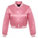 Premium Cropped or Crop Top  Varsity Letterman Jackets For Women | Wool & Leather Sleeves - Pink