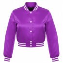 Premium Cropped or Crop Top  Varsity Letterman Jackets For Women | Wool & Leather Sleeves - Purple