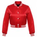 Premium Cropped or Crop Top  Varsity Letterman Jackets For Women | Wool & Leather Sleeves - Red
