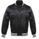 Satin Jacket Vintage Style Varsity Letterman Baseball Bomber Jacket - Black