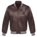 Satin Jacket Vintage Style Varsity Letterman Baseball Bomber Jacket - Brown