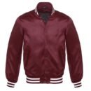 Satin Jacket Vintage Style Varsity Letterman Baseball Bomber Jacket - Maroon