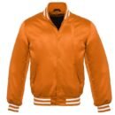 Satin Jacket Vintage Style Varsity Letterman Baseball Bomber Jacket - Orange