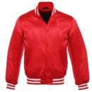 Satin Jacket Vintage Style Varsity Letterman Baseball Bomber Jacket - Red