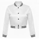 Premium Cropped or Crop Top  Varsity Letterman Jackets For Women | Wool & Leather Sleeves - White