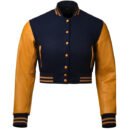 Premium Cropped or Crop Top  Varsity Letterman Jackets For Women | Wool & Leather Sleeves - Navy Blue & Gold Sleeves