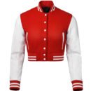 Premium Cropped or Crop Top  Varsity Letterman Jackets For Women | Wool & Leather Sleeves - Red & White Sleeves
